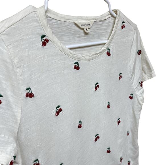 Lucky Brand Cream Cherry Embroidered T-Shirt Women's Size M EUC Cottagecore - Picture 2 of 3